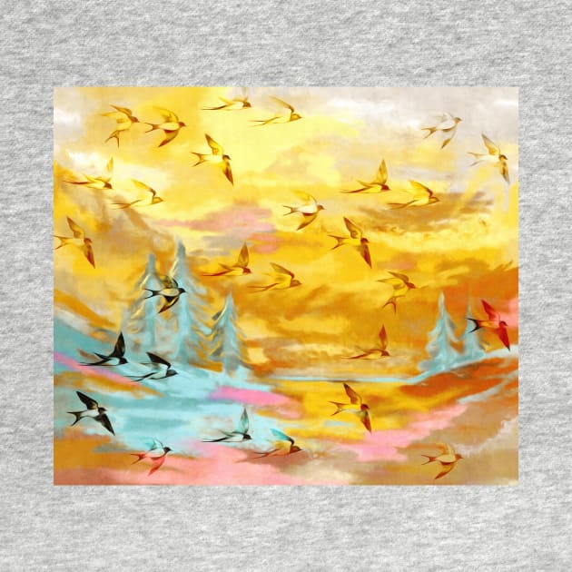 Abstract Landscape with Swallows at Sunset by micklyn